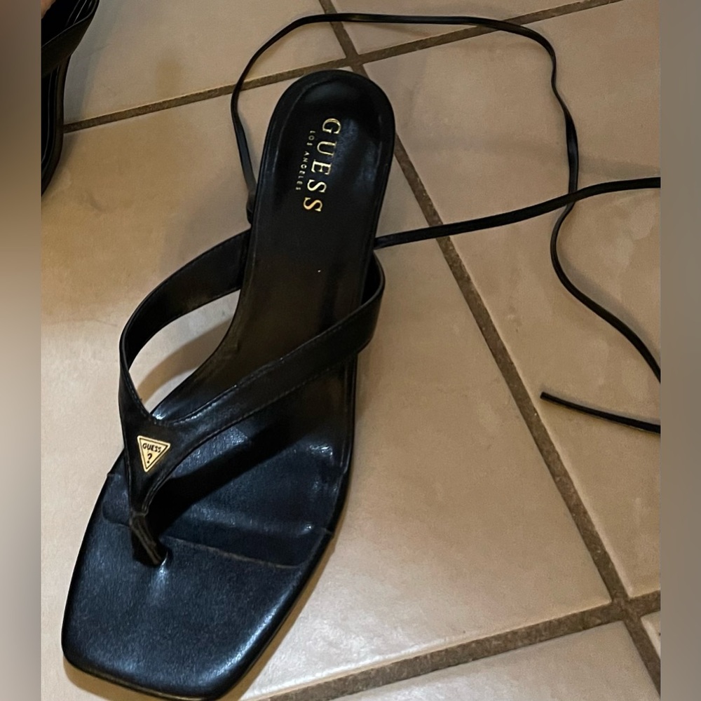 Guess black kitten heels with tie up leg straps